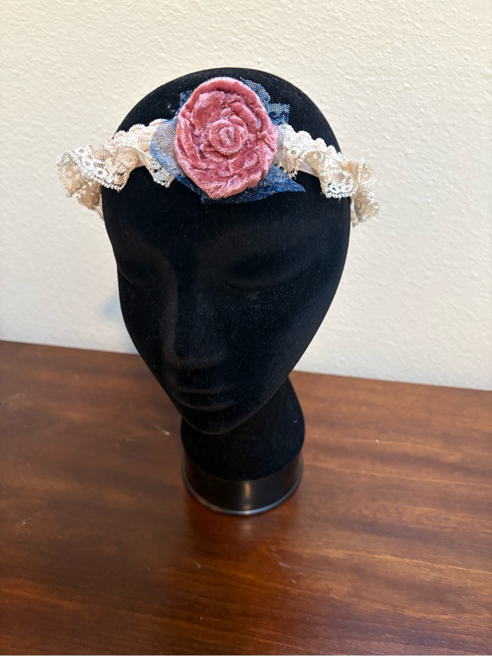 Artisan Pink Velvet Rose Lace Headpiece